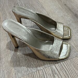 DKNY Metallic Gold Heeled Mules